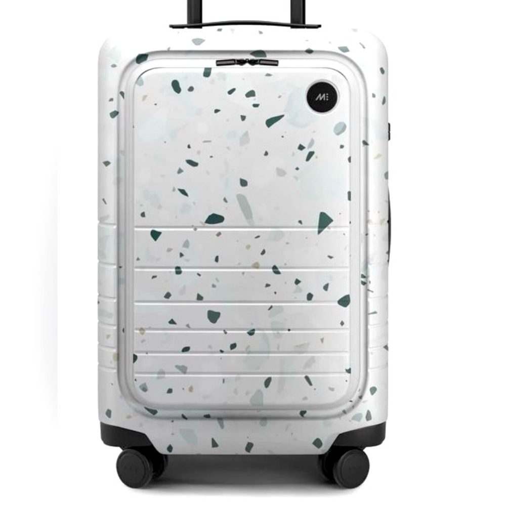 EUC Monos Carry On Pro limited edition – terrazzo front pocket luggage